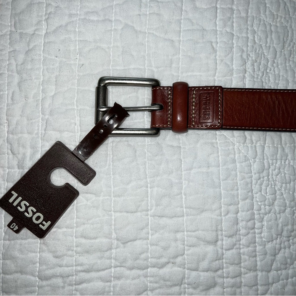 FOSSIL Woodrow Dark Brown Genuine Leather Belt Mens NWT Sz 40 - Picture 6 of 11